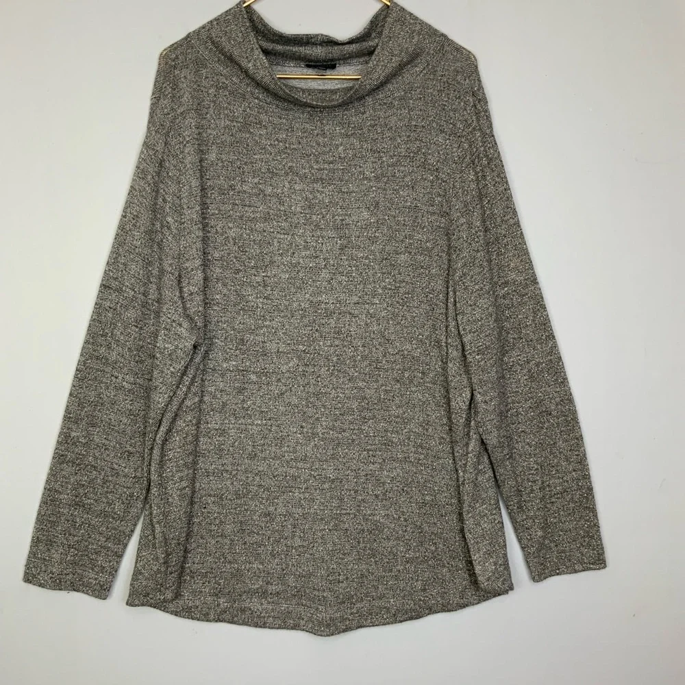 Talbots Plus Sz 3X Gray Tan Gold Metallic Cowl Neck Knit Lightweight Sweater